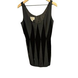 Ann Ryan For Kenar Black Sleeveless Dress Size 10 With Velvet Chevron Pattern